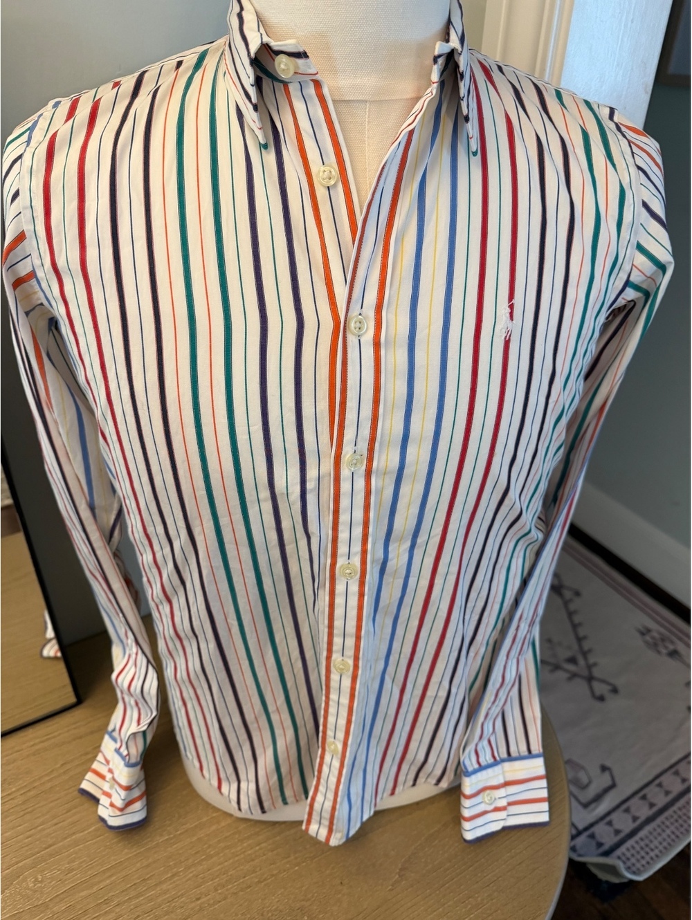 Men's Slim Fit  preppy 100% cotton Multicolor Striped Dress Shirt Size M